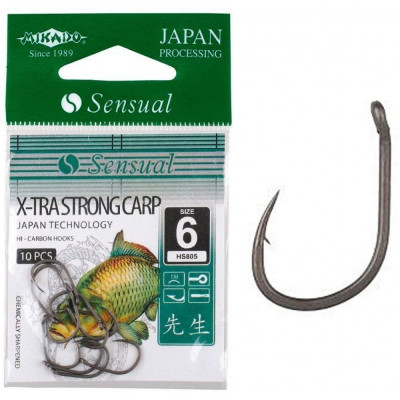 Крючок Mikado Sensual X-Tra Strong Carp №10 10шт black matt (HS805-10DB)