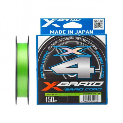 Шнур YGK X-Braid Braid Cord X4 150m #1.5/0.205mm 25lb/11.2kg салатовый