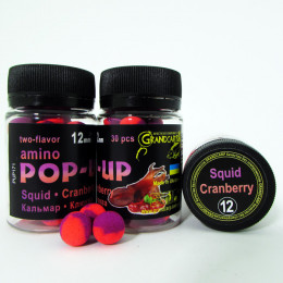 Бойли плаваючі Grandcarp Amino Pop-Up Squid, Cranberry (Кальмар, Журавлина) 12mm 30шт (PUP171)