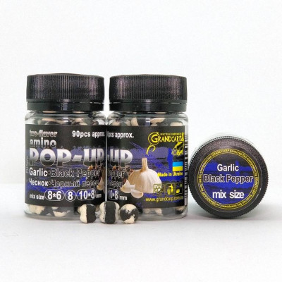 Бойли плаваючі Grandcarp Amino Pop-Up Garlic, Black Pepper (Часник, Чорний Перець) mix size 90шт (PUP404)