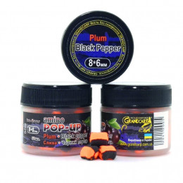 Бойлы Grandcarp Amino POP-UP three-flavor Plum,Black Pepper (Слива,Черный Перец) 8*6mm 50шт (PUP412)