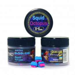 Бойлы Grandcarp Amino POP-UP three-flavor Squid,Octopus (Кальмар,Осьминог) 8*6mm 50шт (PUP418)