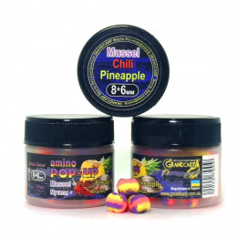 Бойлы Grandcarp Amino POP-UP three-flavor Mussel,Chili,Pineapple (Ракушка,Чили,Ананас) 8*6mm 50шт (PUP427)