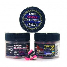 Бойлы Grandcarp Amino POP-UP three-flavor Squid,Octopus,Black Pepper (Кальмар,Осьминог,Черный Перец) 8*6mm 50шт (PUP430)