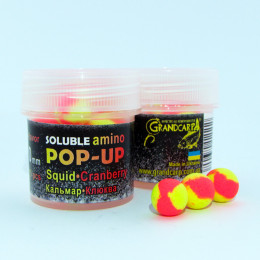 Бойли розчиннi плаваючі Grandcarp Soluble amino Pop-Up Squid, Cranberry (Кальмар, Журавлина) 10mm 15шт (PUS122)