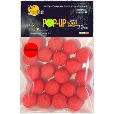 Бойли Плаваючі Флюоро SunFish Pop-Up Полуниця 14mm 20шт