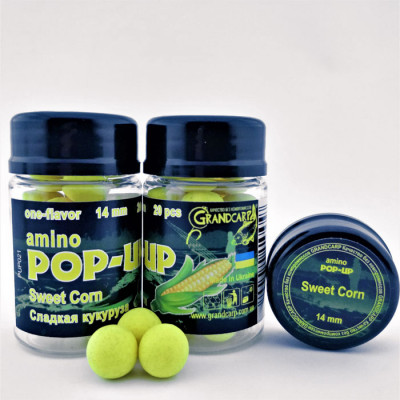 Бойлы Grandcarp Amino Pop-UPs one-flavor Sweet Corn (Сладкая кукуруза) 14mm 20 шт (PUP021)