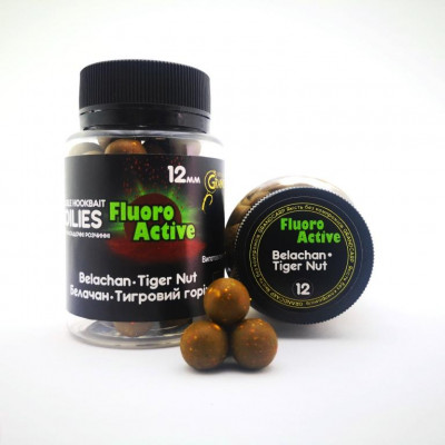 Бойли насадочні розчинні Grandcarp Green Флюоро актив Tiger Nut, Belachan (Тигровий горіх, Белачан) 12mm 60шт (BBF029)