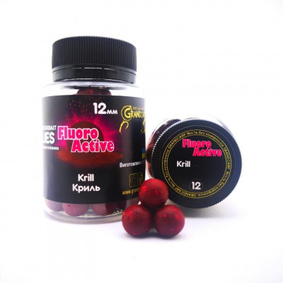 Бойли насадочні розчинні Grandcarp Red Флюоро актив Krill (Криль) 12mm 60шт (BBF032)