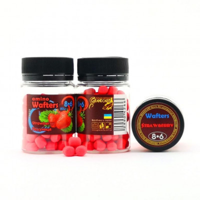 Бойли плаваючі Grandcarp Amino Wafters Strawberry (Полуниця) 8x6mm 80 шт (WBB126)