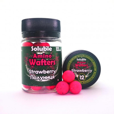 Бойли розчиннi плаваючі Grandcarp Soluble Amino Wafters Strawberry (Полуниця) 12mm 30шт (WBS019)