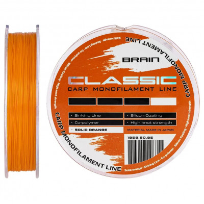 Леска Brain Classic Carp Line (solid orange) 600m 0.25mm 15lb 6.6kg